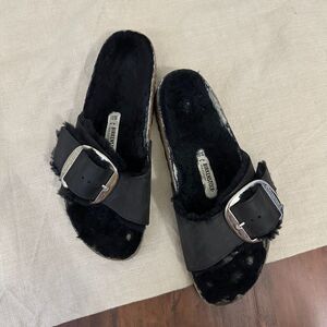 BIRKENSTOCK Madrid Big Buckle Shearling in Black Oiled Leather EU 39 US 8-8.5 N